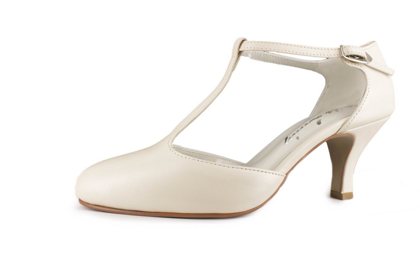 White Lady 851 offwhite Leder Brautschuhe mit T-Steg T-Strap Pumps