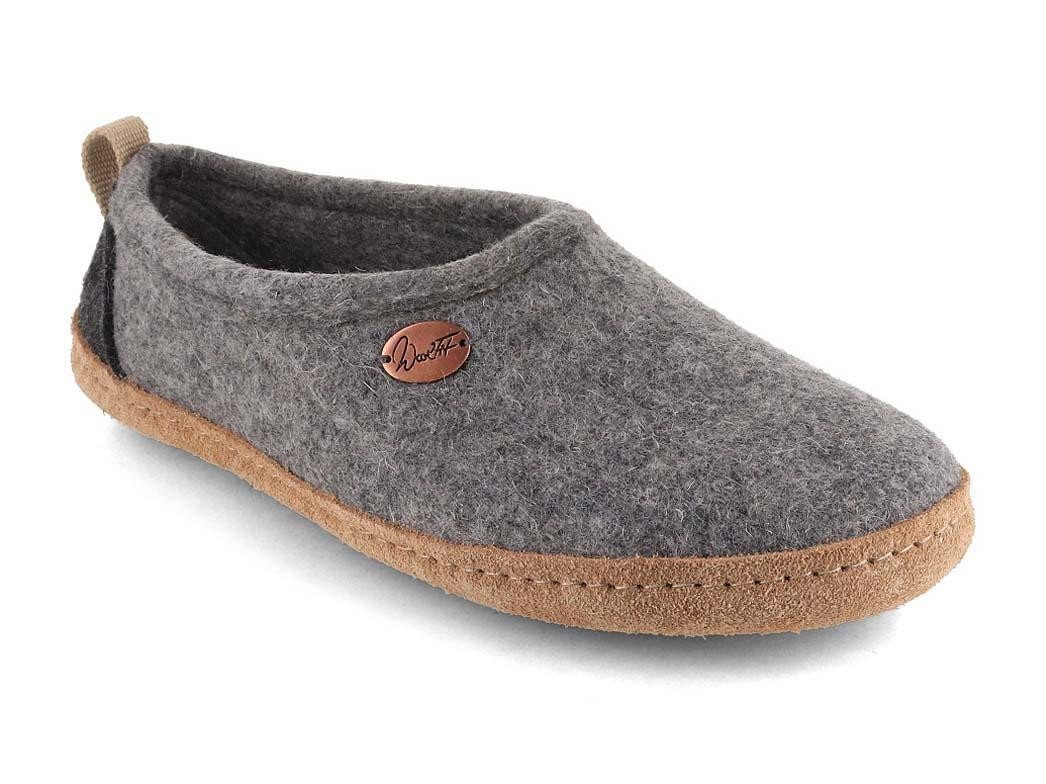 WoolFit Highland knöchelhoher Hüttenschuh aus Filz Hausschuh mit chromfreier Ledersohle