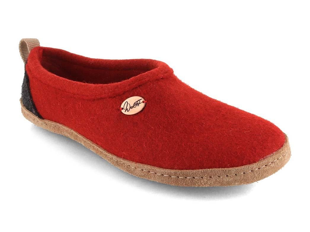 WoolFit Highland knöchelhoher Hüttenschuh aus Filz Hausschuh mit chromfreier Ledersohle