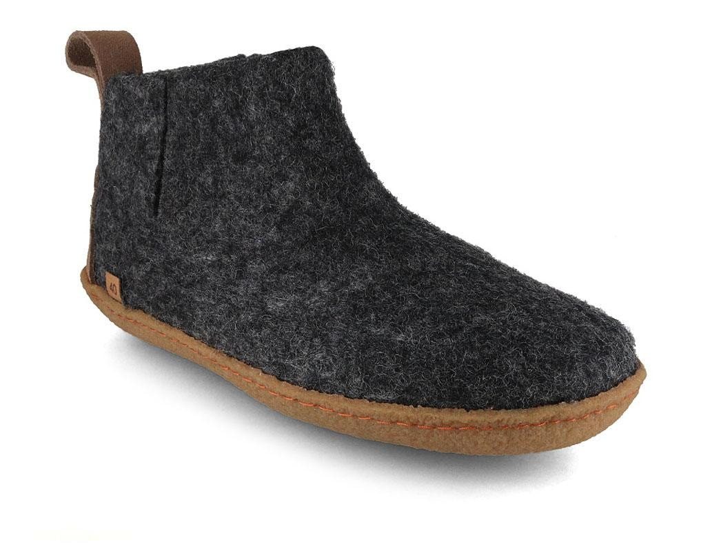 WoolFit Yeti Barfußhausschuhe mit Naturgummisohle Hausschuh mit Footprint Fußbett