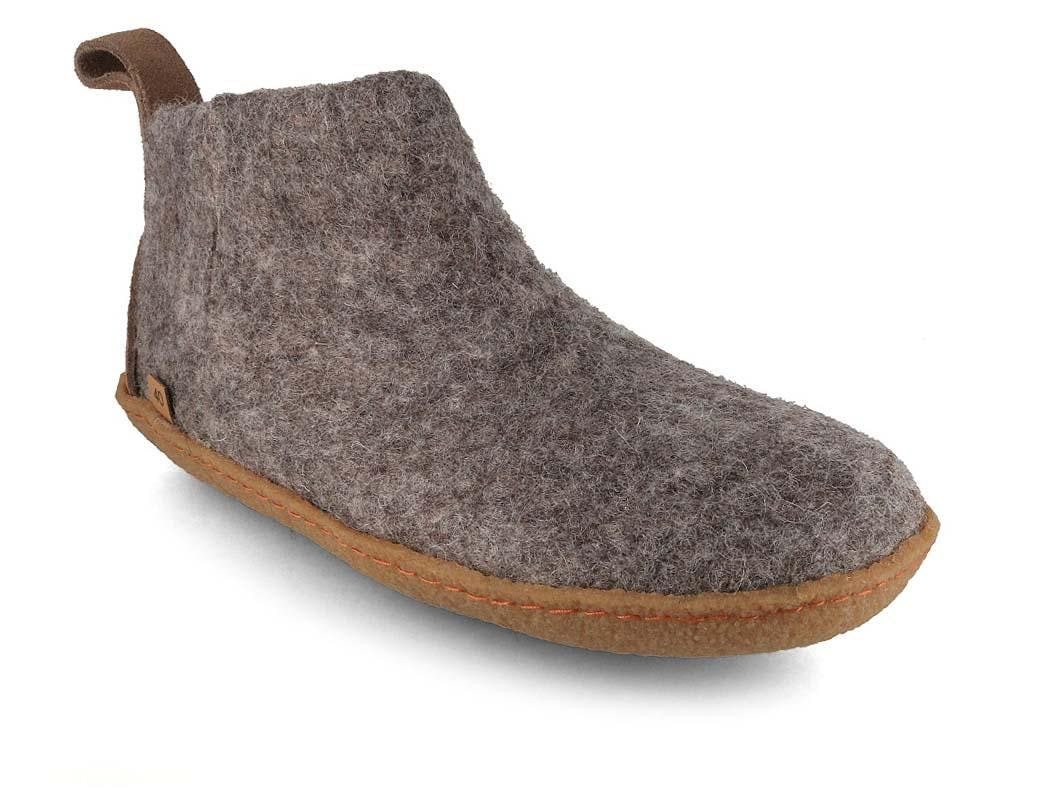 WoolFit Yeti Barfußhausschuhe mit Naturgummisohle Hausschuh mit Footprint Fußbett