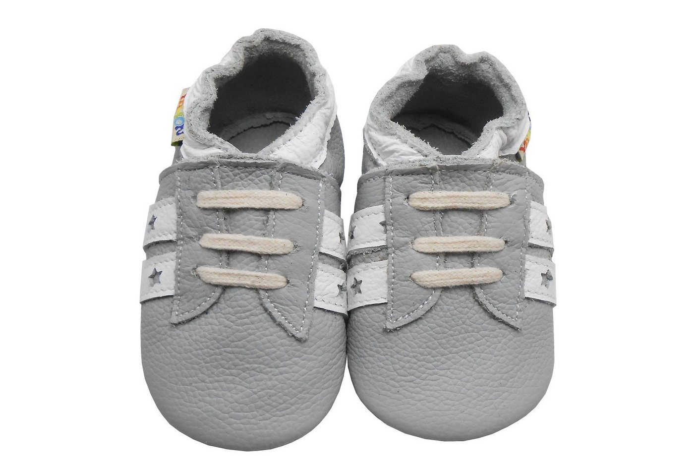 Yalion Baby Leder Lauflernschuhe – Weiche Ledersohle, Elastisch Krabbelschuh elastisch (grau)