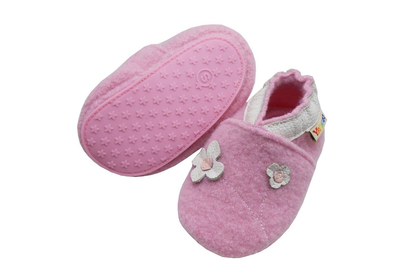 Yalion kinderschuhe Filz Hausschuhe aus 100% Schafwolle, Zwei kleine Blumen Plüsch Hausschuhe