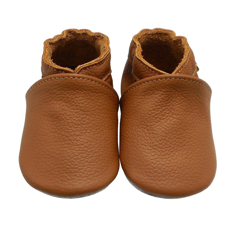 Yalion Lauflernschuhe Hausschuhe Braun Lederpuschen Weiche Leder Krabbelschuh