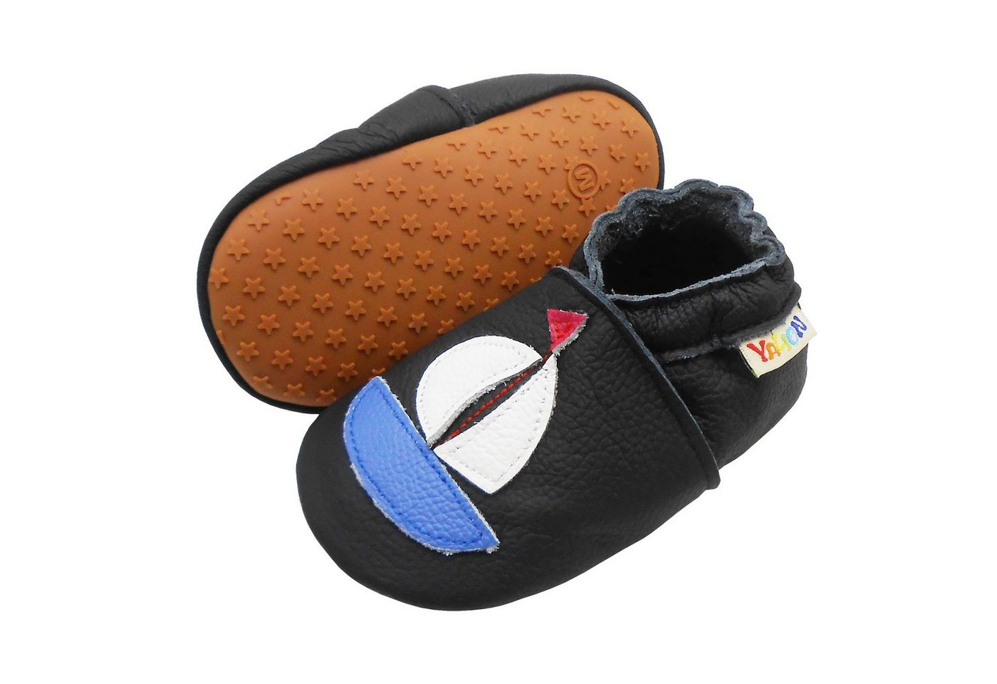 Yalion Leder Lauflernschuhe mit rutschfester Gummisohle Krabbelschuh