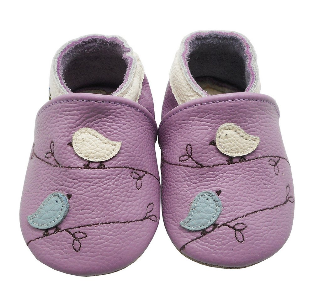 Yalion Weiche Leder Krabbelschuhe Lauflernschuhe Hausschuhe Vögelchen Weiss Hausschuh