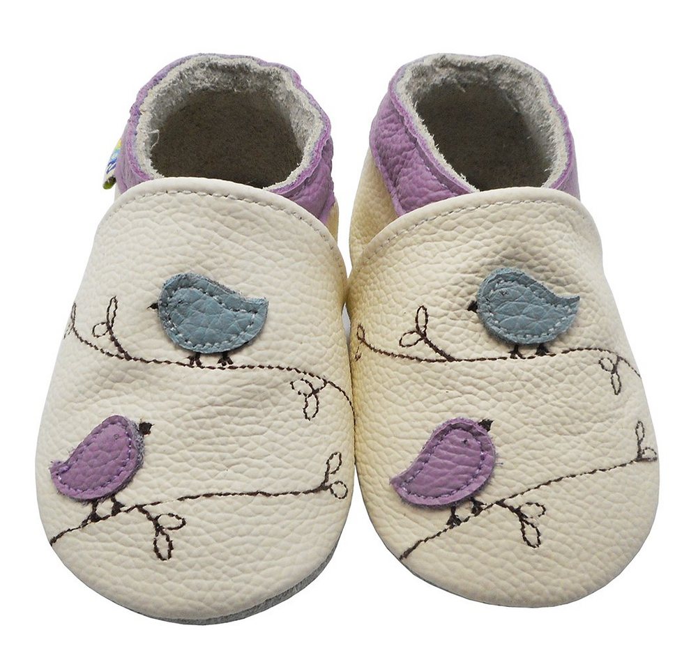 Yalion Weiche Leder Krabbelschuhe Lauflernschuhe Hausschuhe Vögelchen Weiss Hausschuh (weiß)