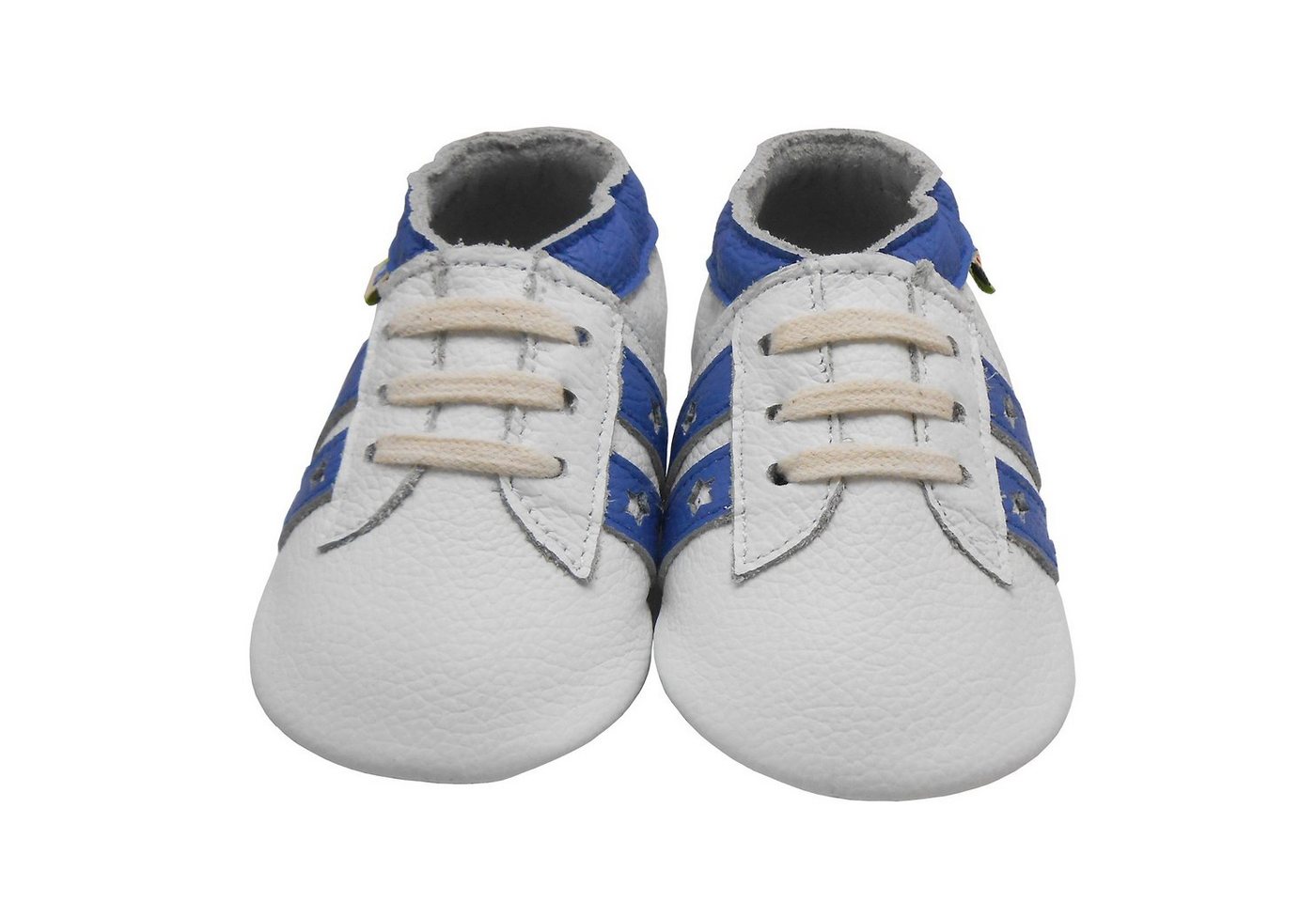 Yalion Weiche Leder Lauflernschuhe Gummisohle Streifen Blau für draußen Krabbelschuh elastisch