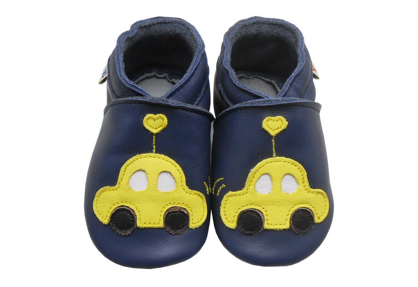 Yalion Weiche Leder Lauflernschuhe Hausschuhe Lederpuschen Auto Dunkelblau Krabbelschuh