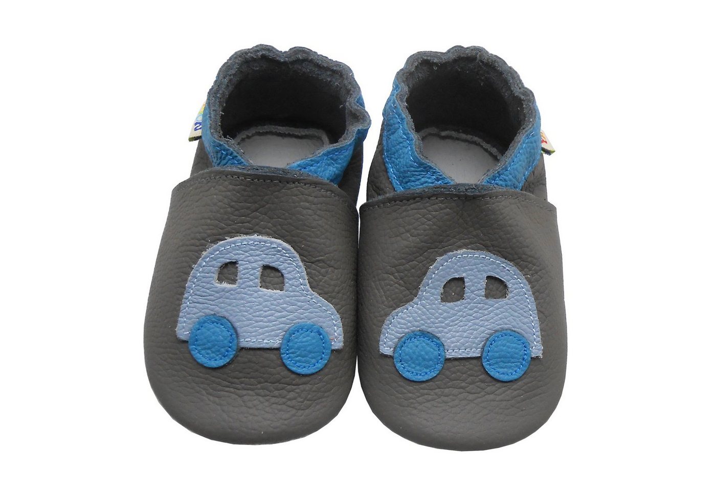 Yalion Weiche Leder Lauflernschuhe Hausschuhe Lederpuschen Auto Dunkelblau Krabbelschuh