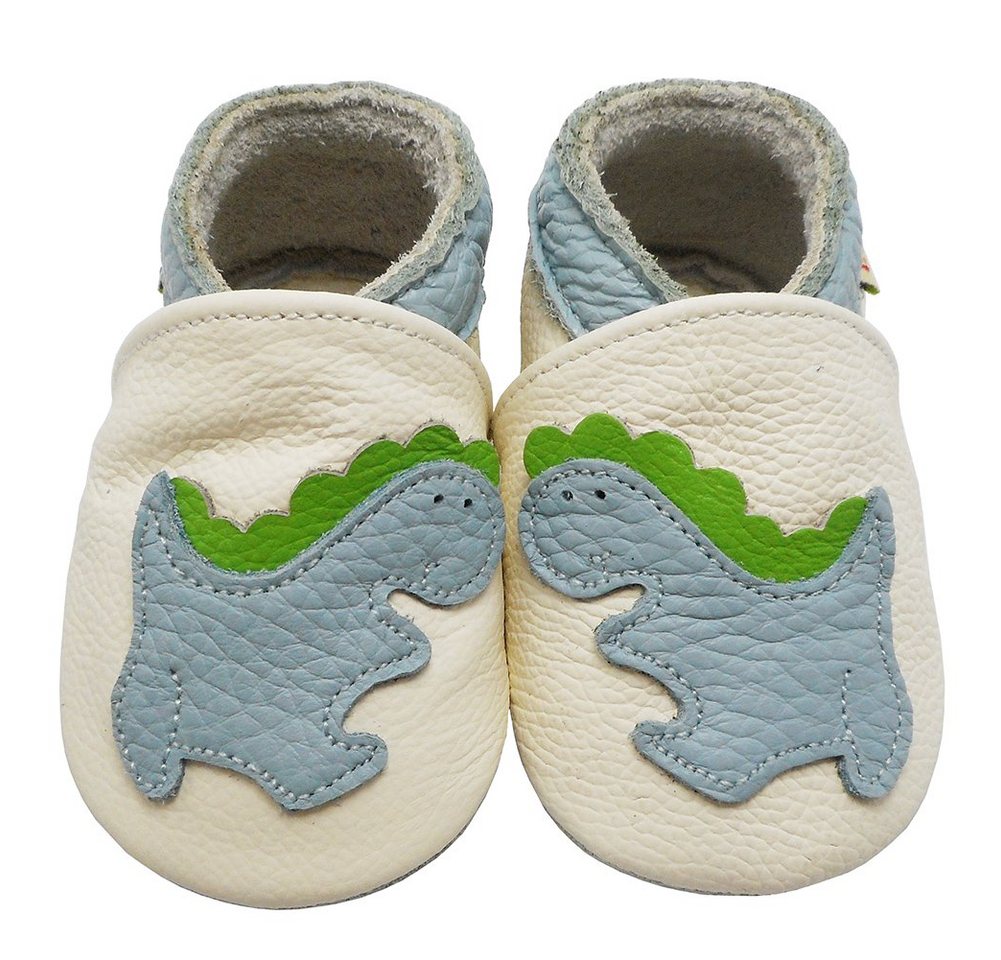 Yalion Weiche Leder Lauflernschuhe Hausschuhe Lederpuschen Dino Weiß Krabbelschuh