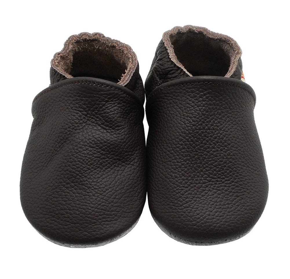 Yalion Weiche Leder Lauflernschuhe Hausschuhe Lederpuschen Dunkelbraun Krabbelschuh