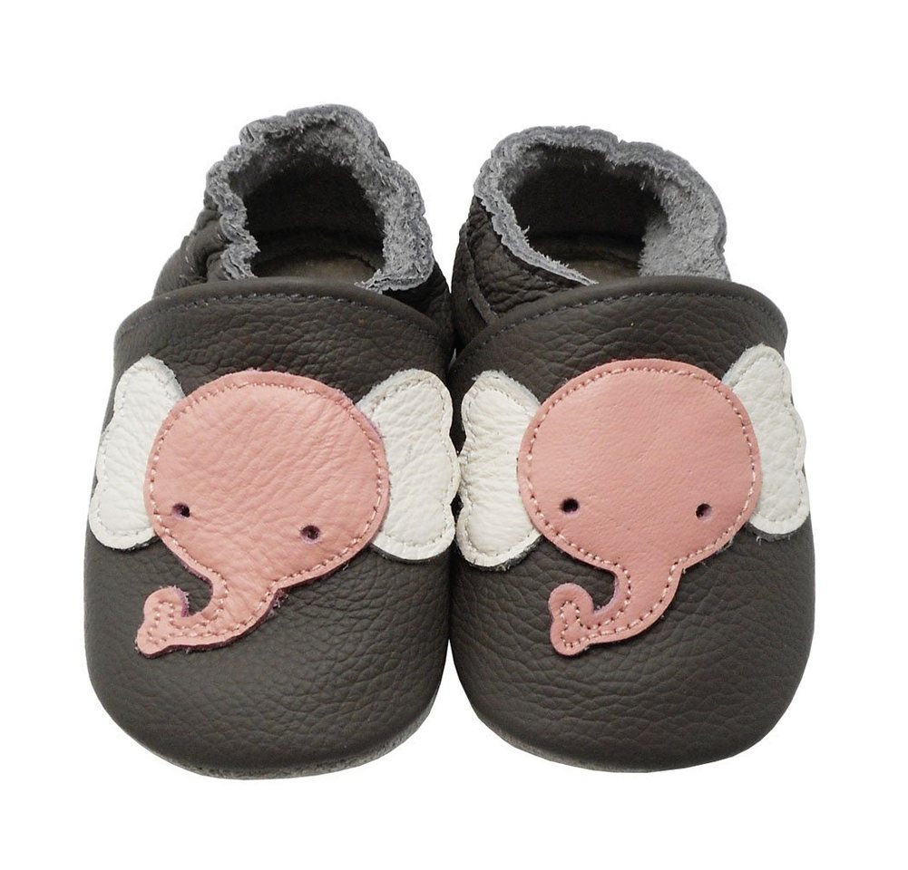 Yalion Weiche Leder Lauflernschuhe Hausschuhe Lederpuschen Elefant Grau Krabbelschuh