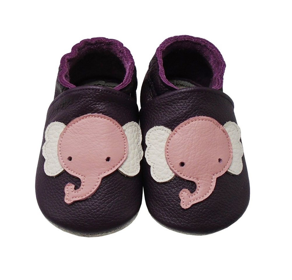 Yalion Weiche Leder Lauflernschuhe Hausschuhe Lederpuschen Elefant Lila Krabbelschuh