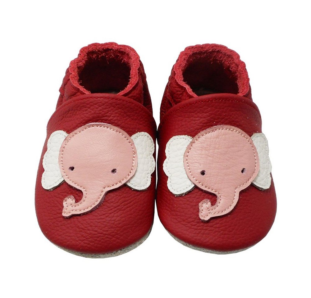 Yalion Weiche Leder Lauflernschuhe Hausschuhe Lederpuschen Elefant Rot Krabbelschuh