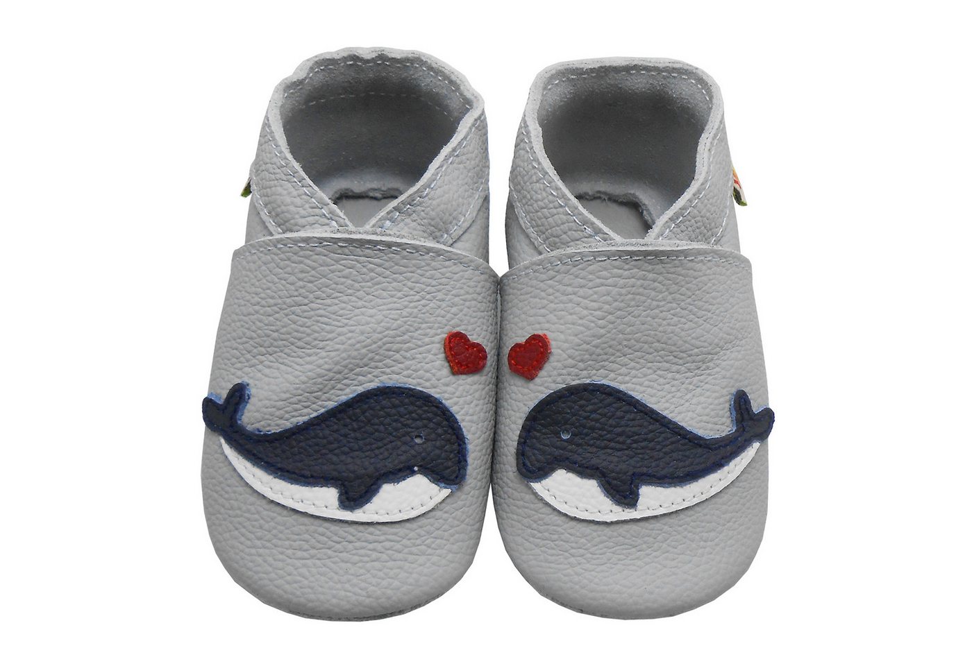 Yalion Weiche Leder Lauflernschuhe Hausschuhe Lederpuschen Fuchs grün Krabbelschuh (grau)