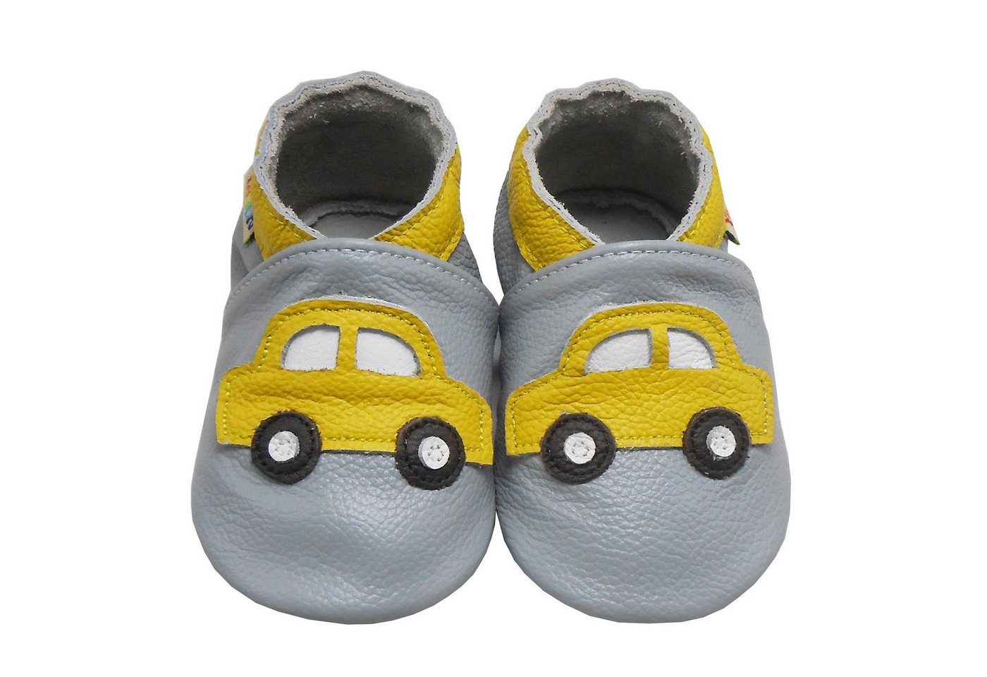 Yalion Weiche Leder Lauflernschuhe Hausschuhe Lederpuschen Gelbes Auto Krabbelschuh aus echtem Leder