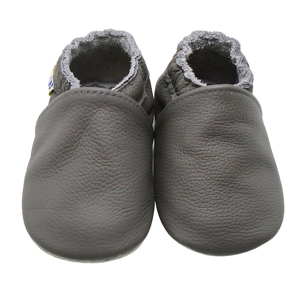 Yalion Weiche Leder Lauflernschuhe Hausschuhe Lederpuschen Grau Krabbelschuh