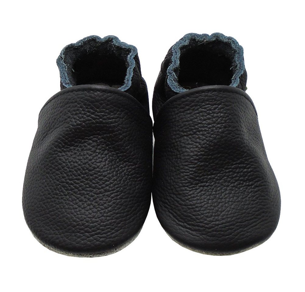 Yalion Weiche Leder Lauflernschuhe Hausschuhe Lederpuschen Schwarz Krabbelschuh