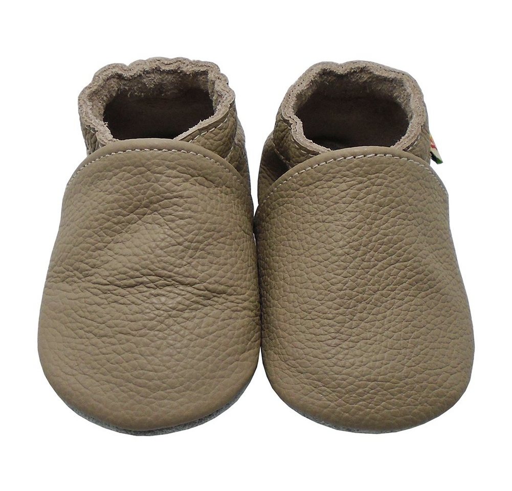 Yalion Weiche Leder Lauflernschuhe Hausschuhe Lederpuschen Taupe Krabbelschuh