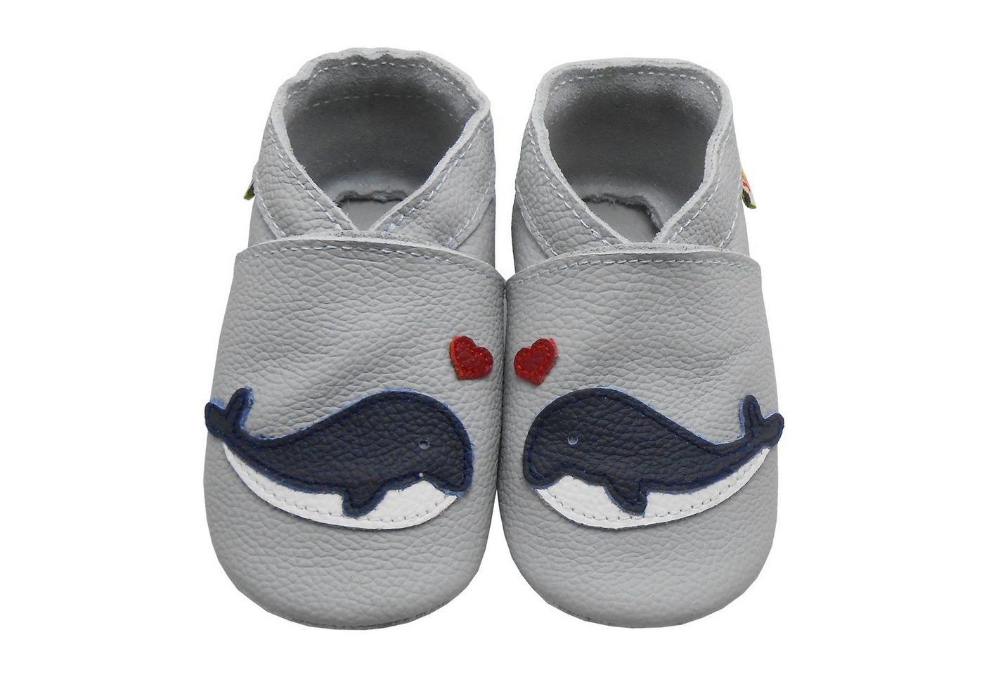 Yalion Weiche Leder Lauflernschuhe Hausschuhe Lederpuschen Wal Grau Krabbelschuh