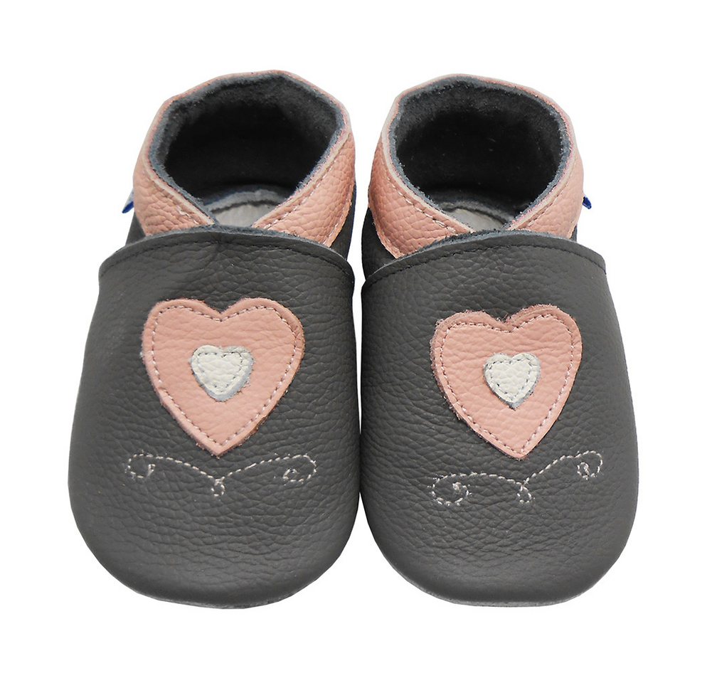 Yihakids Baby Lauflernschuhe – Weiche Lederpuschen, Rutschfest Krabbelschuh (grau)