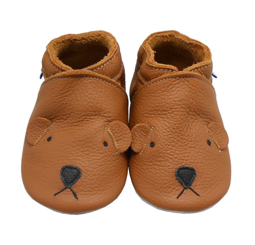 Yihakids Weiche Leder Lauflernschuhe Lederpuschen Hund Braun Eselsohr Krabbelschuh (100% Leder) elastisch