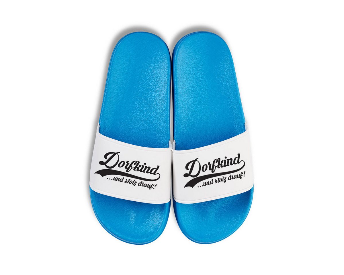 Youth Designz Dorfkind Unisex Badelatschen Flip Flops Badeschuh mit lustigem Spruch für Herren & Damen (blau/weiß)