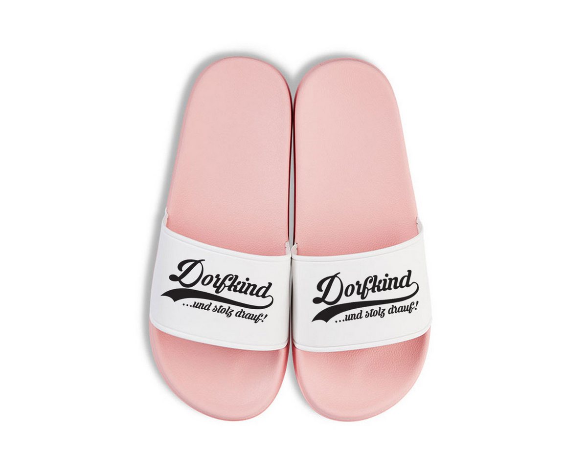 Youth Designz Dorfkind Unisex Badelatschen Flip Flops Badeschuh mit lustigem Spruch für Herren & Damen (rosa/weiß)