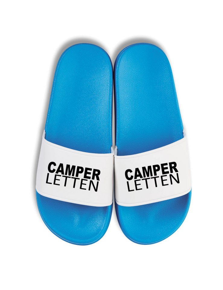 Youth Designz Herren Damen Badelatschen "Camper Letten" Print lustig Geschenk Unisex Badeschuh mit witzigen und stylischen Aufdruck für Männer und Frauen