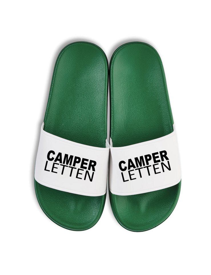 Youth Designz Herren Damen Badelatschen "Camper Letten" Print lustig Geschenk Unisex Badeschuh mit witzigen und stylischen Aufdruck für Männer und Frauen