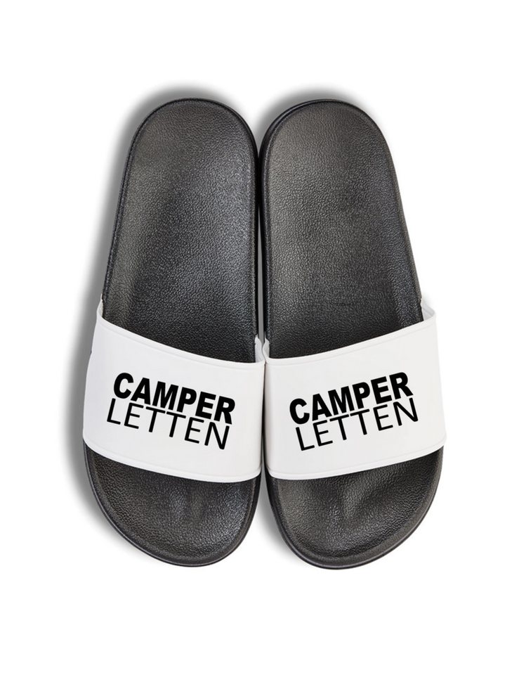 Youth Designz Herren Damen Badelatschen "Camper Letten" Print lustig Geschenk Unisex Badeschuh mit witzigen und stylischen Aufdruck für Männer und Frauen