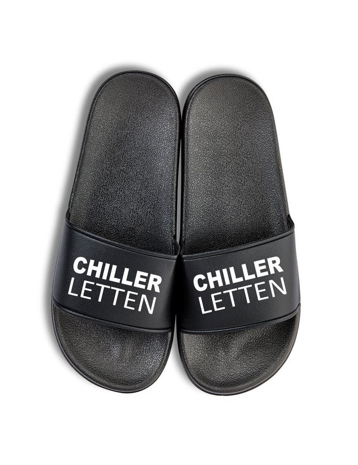 Youth Designz Herren Damen Badelatschen "Chiller Letten" Fun-Print lustig Geschenk Badeschuh mit witzigen Aufdruck für Männer und Frauen