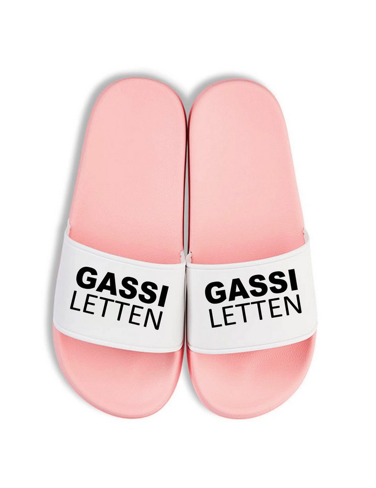 Youth Designz Herren Damen Badelatschen "Gassi Letten" Fun-Print lustig Geschenk Badeschuh mit witzigen Aufdruck für Männer und Frauen um Ein Statement zu setzen