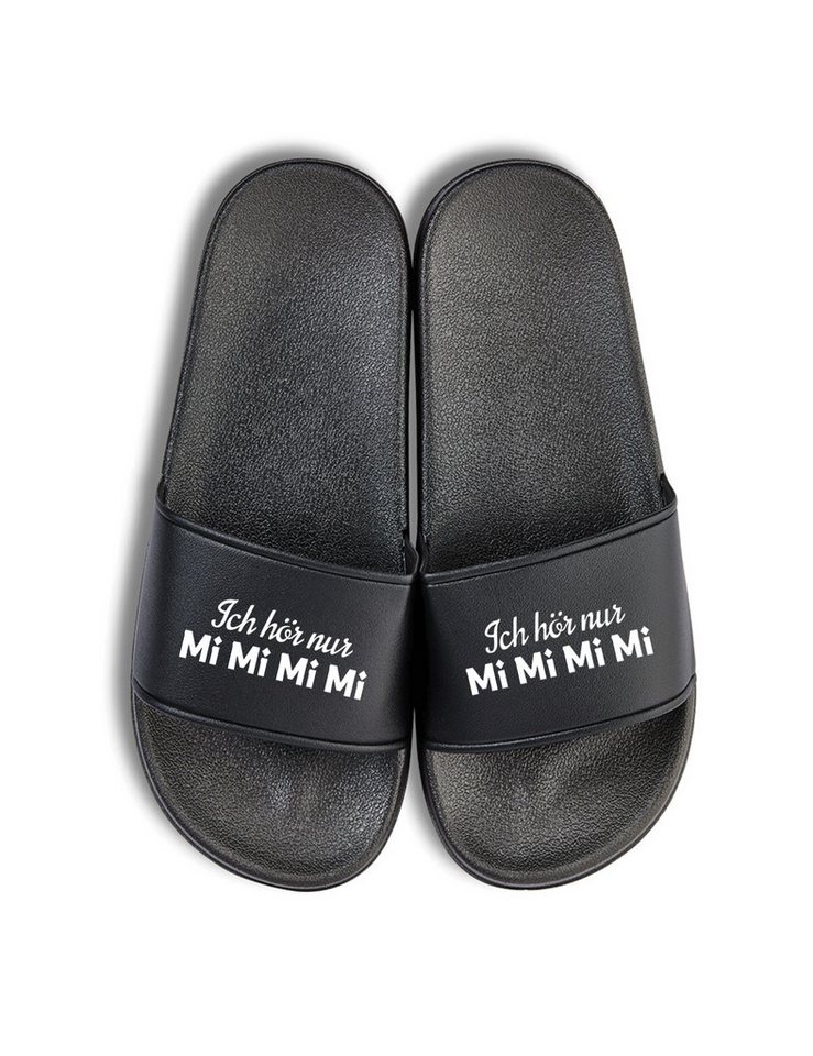Youth Designz Herren Damen Badelatschen "MiMiMiMi" Print lustig Geschenk Unisex Badeschuh mit witzigen und stylischen Aufdruck für Männer und Frauen
