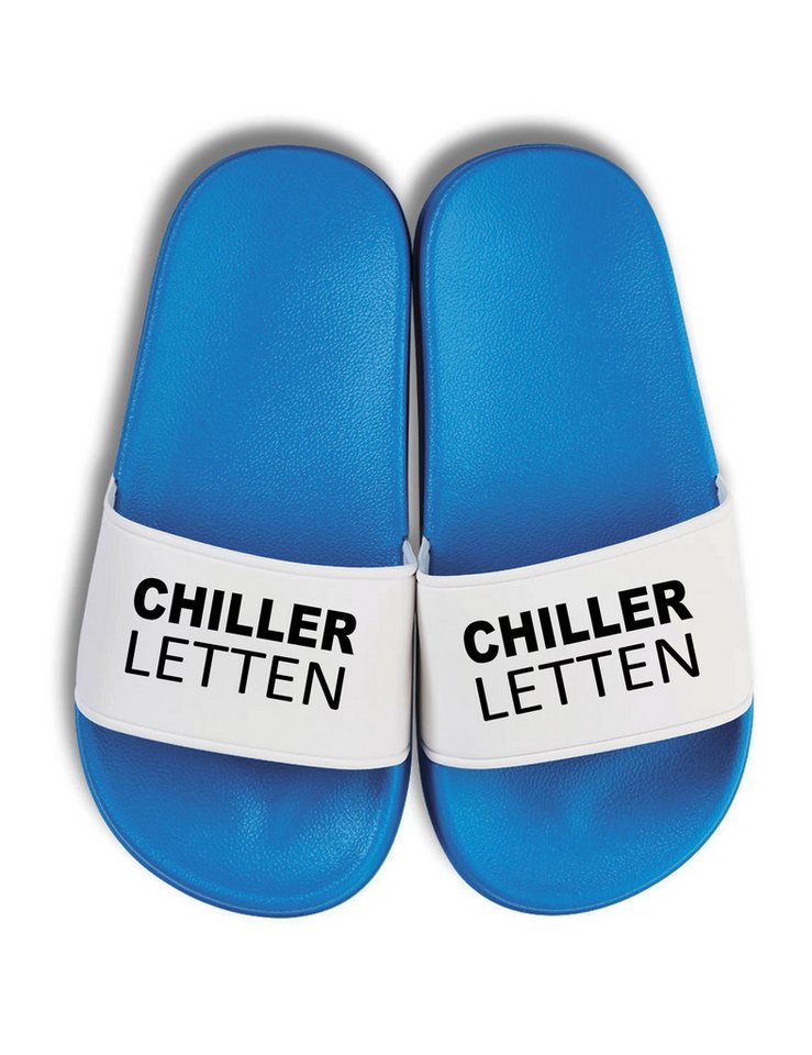 Youth Designz Kinder Badelatschen "Chiller Letten" Fun-Print lustig Geschenk Badeschuh mit witzigen Aufdruck für Kinder Statement