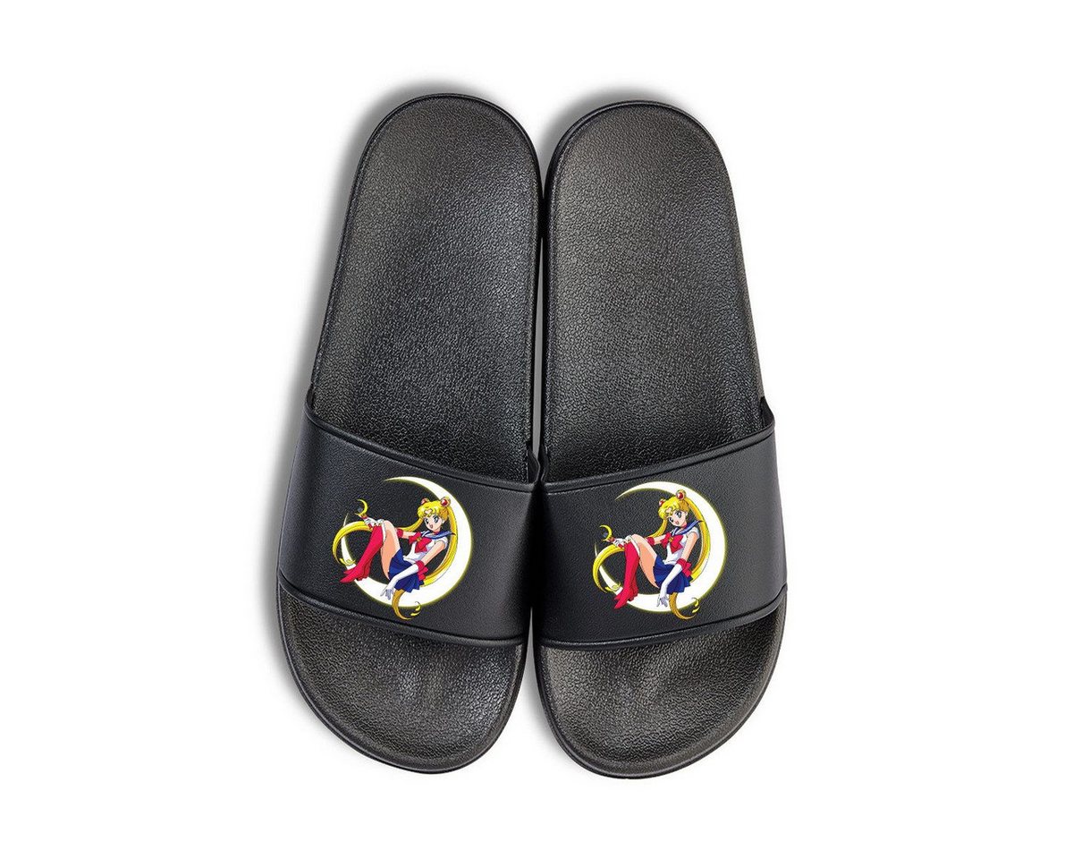 Youth Designz Sailor Moon Damen Badelatschen Flip Flops Frauen Geschenk Badeschuh mit Manga Anime Print (schwarz)