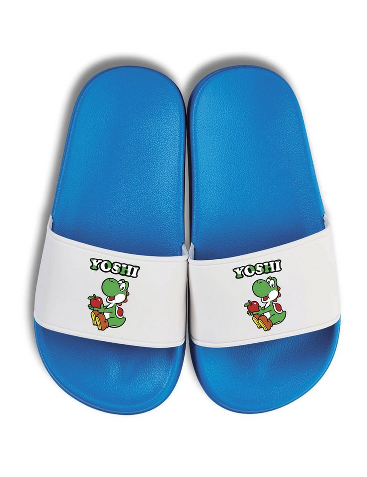 Youth Designz Yoshi Kinder Badelatschen Flip Flops Badeschuh mit lustigen Aufdruck (blau/weiß)