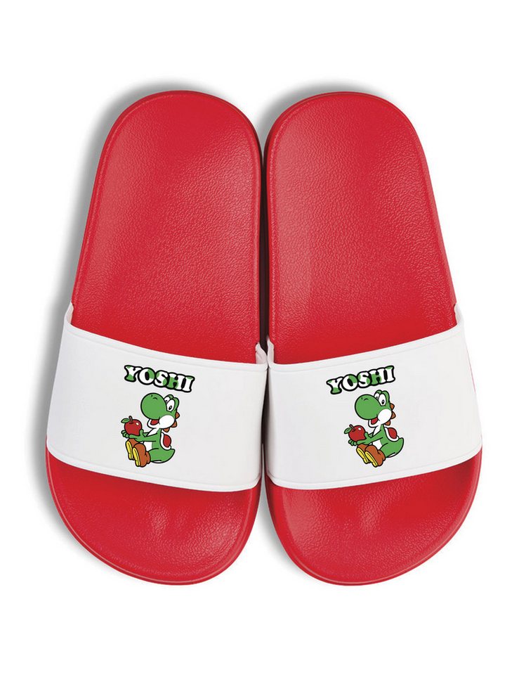 Youth Designz Yoshi Kinder Badelatschen Flip Flops Badeschuh mit lustigen Aufdruck (rot/weiß)
