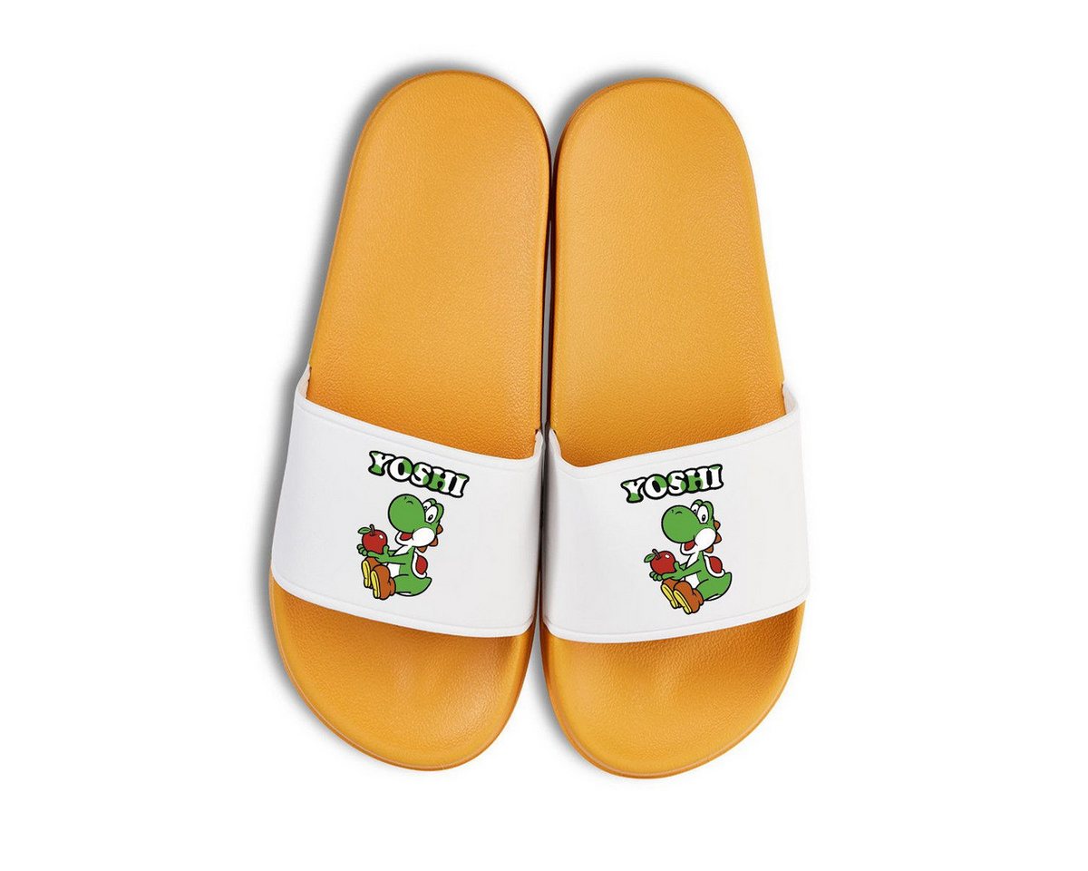 Youth Designz Yoshi Unisex Badelatschen Flip Flops Badeschuh mit lustigen Print für Damen und Herren (gelb/weiß)