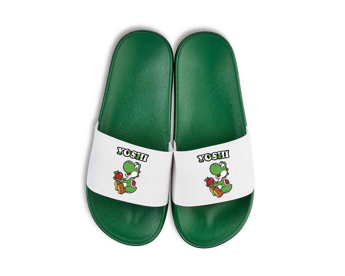 Youth Designz Yoshi Unisex Badelatschen Flip Flops Badeschuh mit lustigen Print für Damen und Herren (grün/weiß)