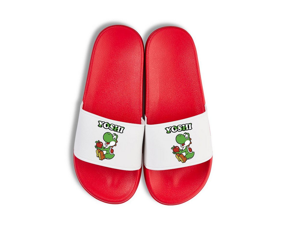 Youth Designz Yoshi Unisex Badelatschen Flip Flops Badeschuh mit lustigen Print für Damen und Herren (rot/weiß)