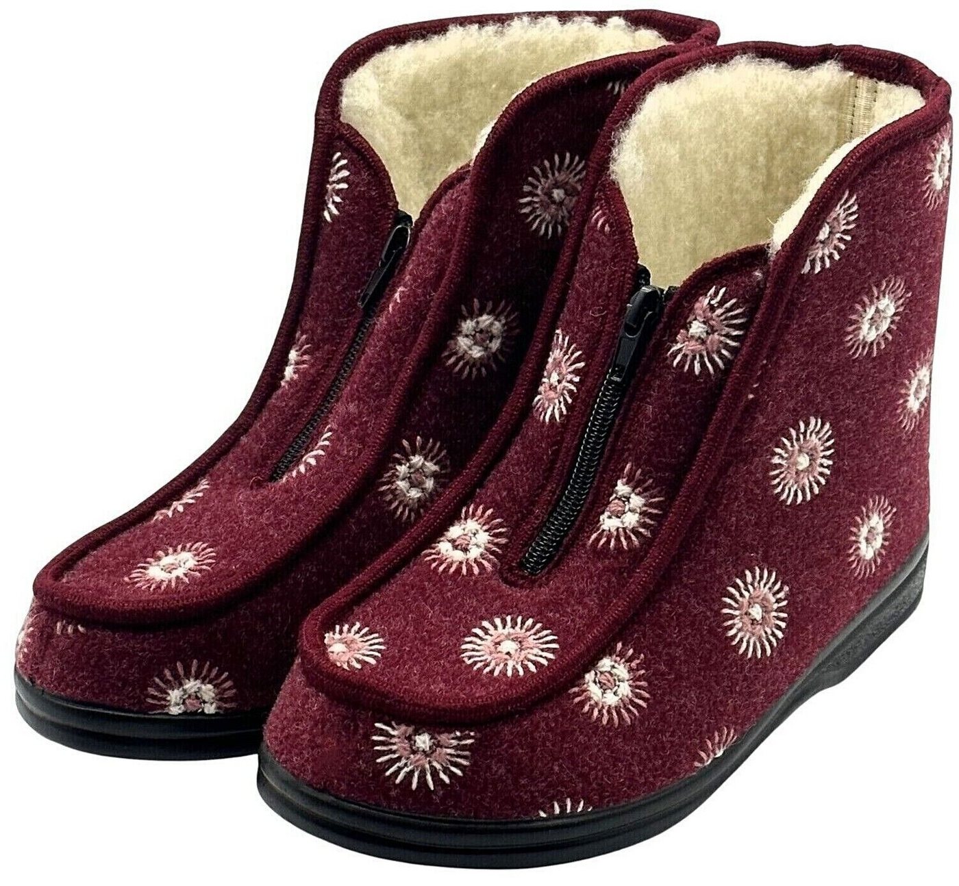 zelbut Winter Hausschuhe Filz Hüttenschuhe Schafwolle Gefüttert Pantoffeln Hausstiefel Schurwolle (rot)