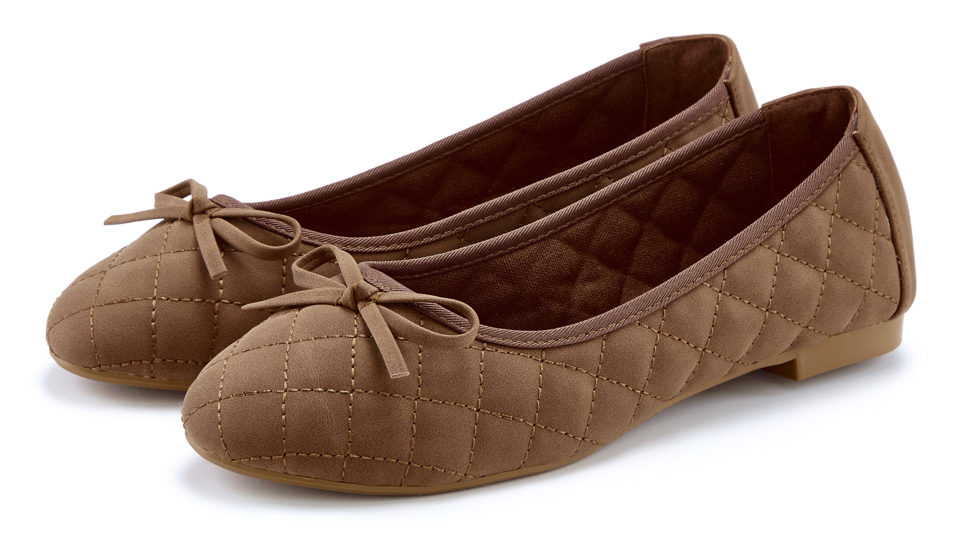 LASCANA Slipper, Schlüpfschuh Ballerina mit Schleifenapplikation (braun)
