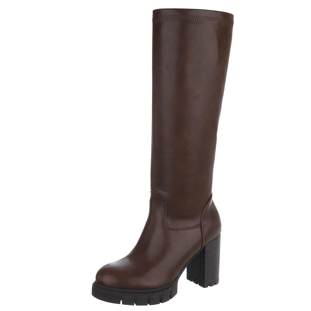 Ital-Design Elegante hohe Stiefel mit Blockabsatz (braun)