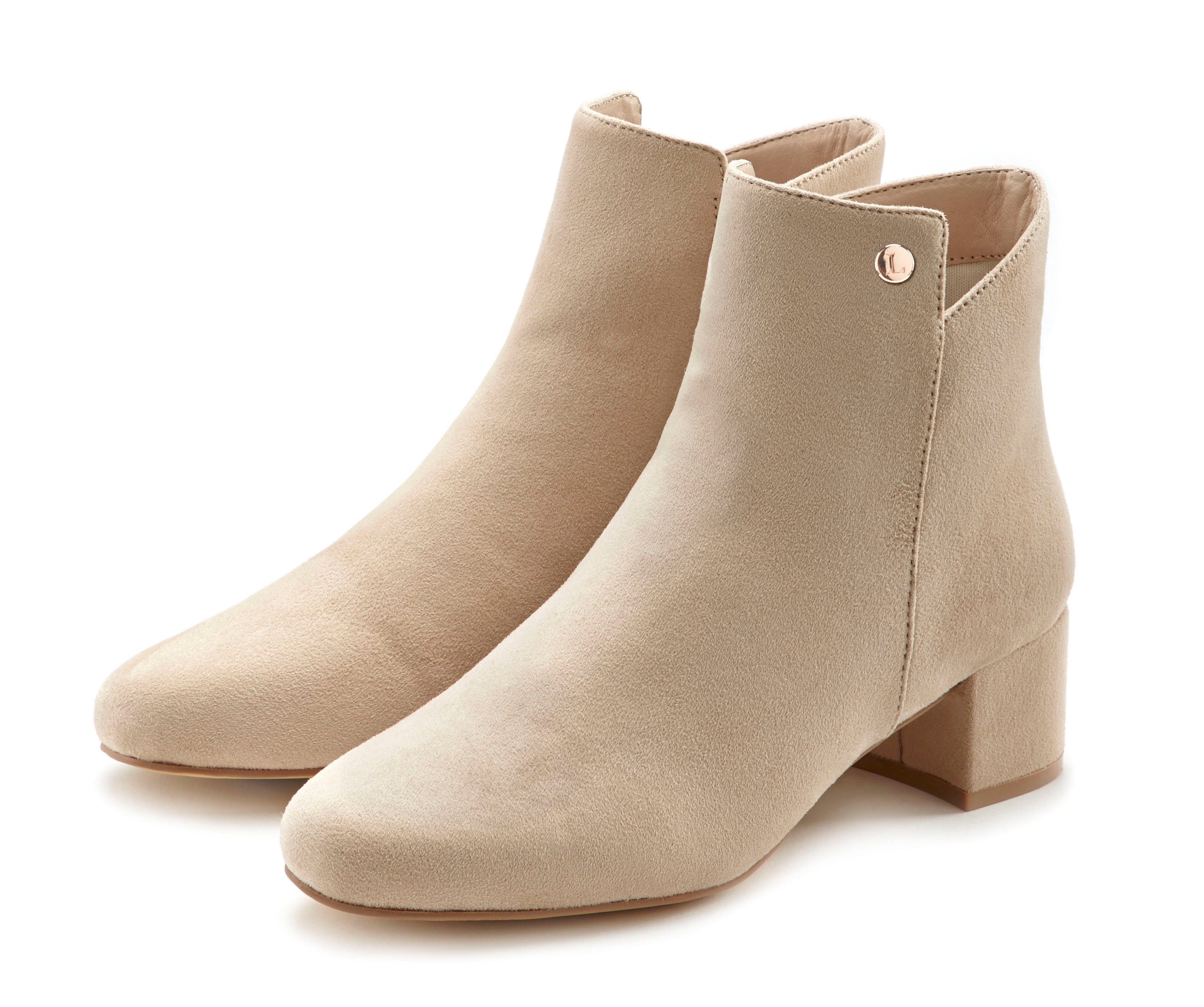 LASCANA Stiefelette mit bequemen Blockabsatz, Ankle (beige)