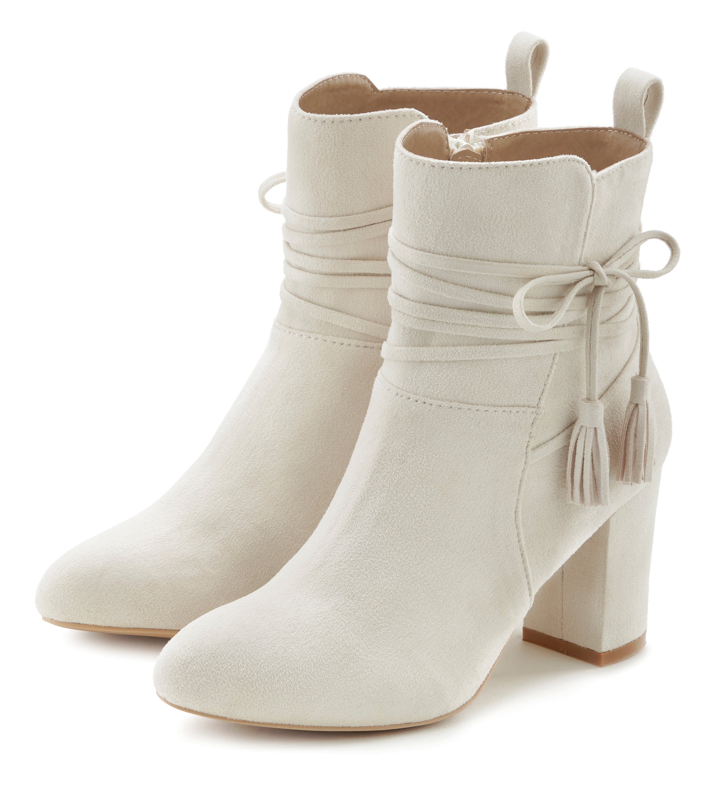 LASCANA Stiefelette mit Blockabsatz, High-Heel-Stiefelette, Ankle (beige)