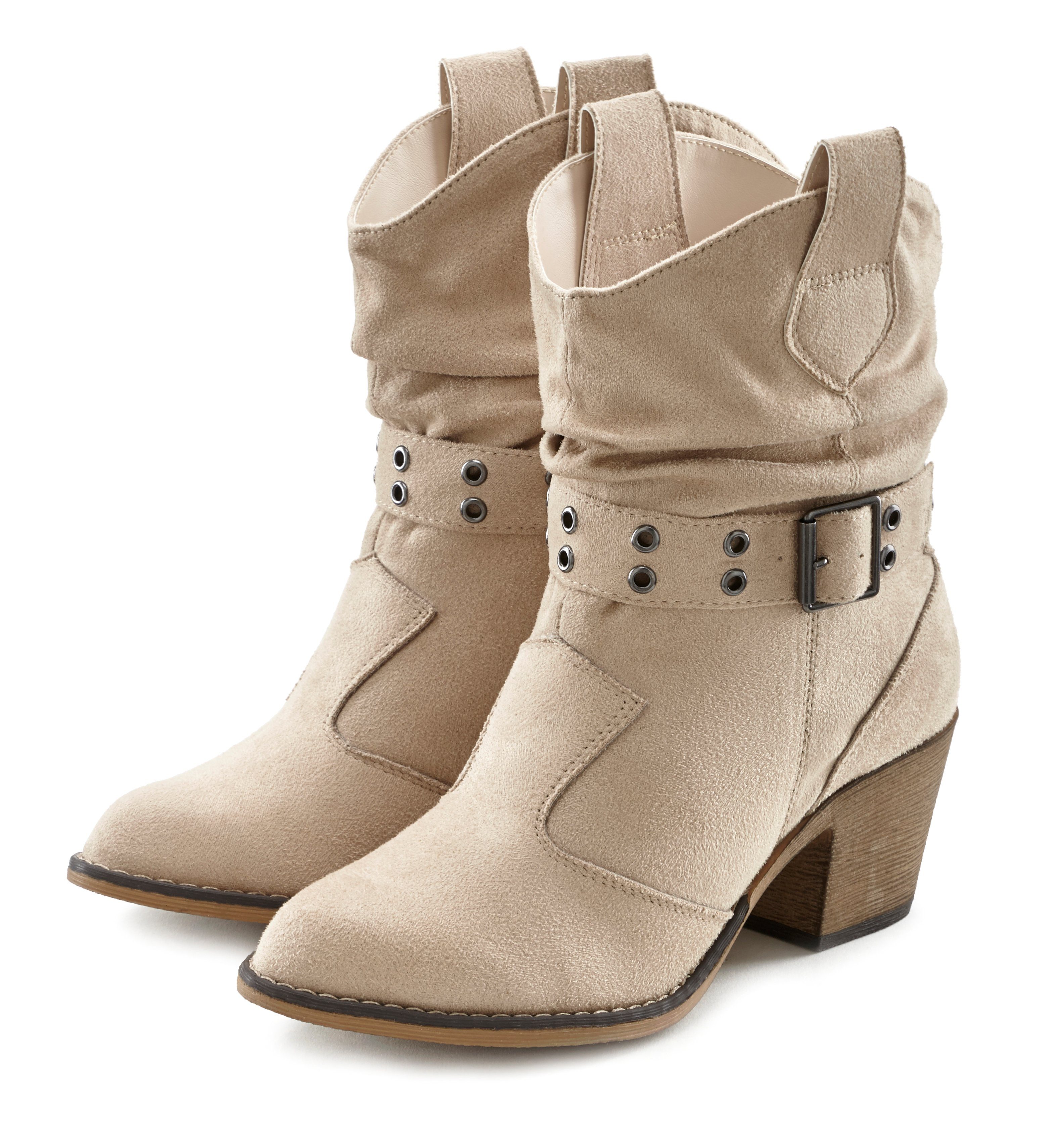 LASCANA Cowboy Stiefelette Cowboy Boots, Western (beige)