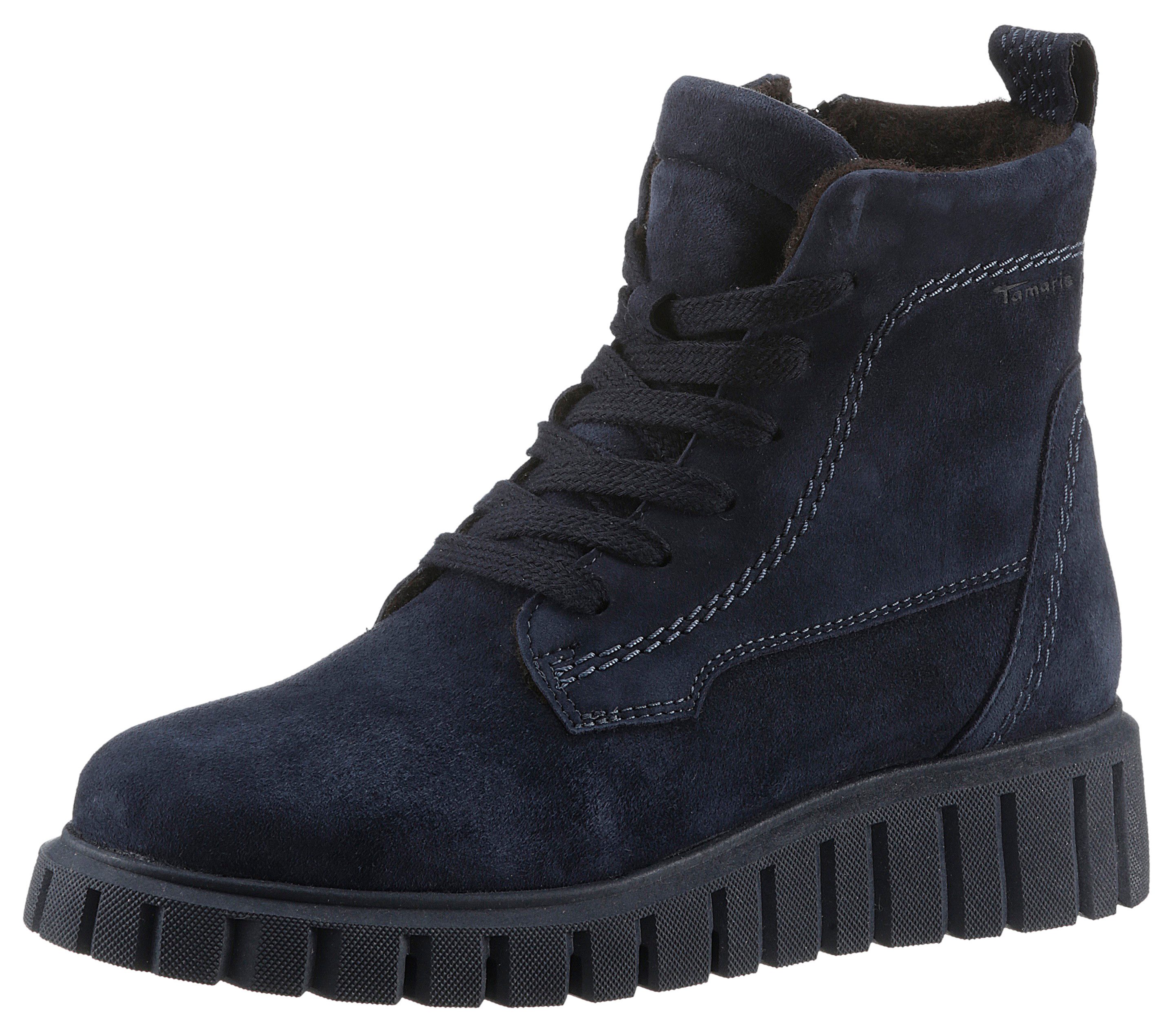 Tamaris Schnürboots, Keilabsatz, Schnürstiefelette mit zusätzlichem (blau)