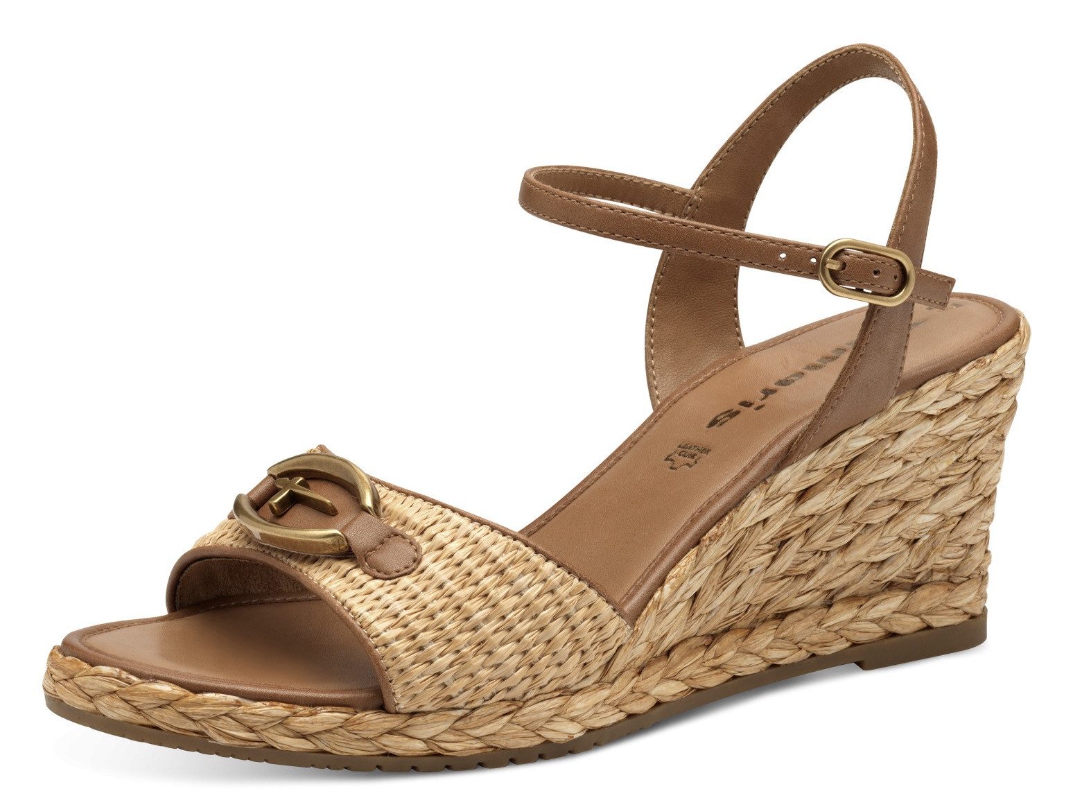 Tamaris Keilsandalette, Sommerschuh, Riemchensandale mit T-Schmuckelement (beige)